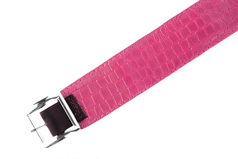 Fuschia pink women's calf bracelets, to wear over boots. Profile view - Florence KOOIJMAN